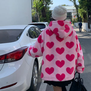Jacket Woman Harajuku Two Sides Wear Y2k Lamb Wool Coat Women Pink 2023 Zipper Up Plush Stand Collar Warm Jackets Winter Clothes