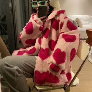 Jacket Woman Harajuku Two Sides Wear Y2k Lamb Wool Coat Women Pink 2023 Zipper Up Plush Stand Collar Warm Jackets Winter Clothes