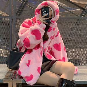 Jacket Woman Harajuku Two Sides Wear Y2k Lamb Wool Coat Women Pink 2023 Zipper Up Plush Stand Collar Warm Jackets Winter Clothes