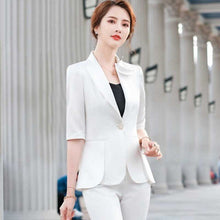 Load image into Gallery viewer, Jackets Women&#39;s Blazers coats 2021 Summer Cotton Blend Bowknot Splicing Half Sleeve Small Suits Ladies Skinny Formal Blazer Suit