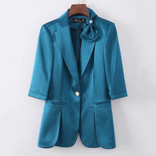 Load image into Gallery viewer, Jackets Women&#39;s Blazers coats 2021 Summer Cotton Blend Bowknot Splicing Half Sleeve Small Suits Ladies Skinny Formal Blazer Suit