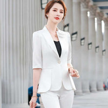 Load image into Gallery viewer, Jackets Women&#39;s Blazers coats 2021 Summer Cotton Blend Bowknot Splicing Half Sleeve Small Suits Ladies Skinny Formal Blazer Suit