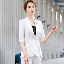 Load image into Gallery viewer, Jackets Women&#39;s Blazers coats 2021 Summer Cotton Blend Bowknot Splicing Half Sleeve Small Suits Ladies Skinny Formal Blazer Suit