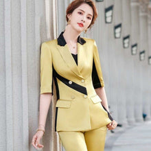 Load image into Gallery viewer, Jackets Women&#39;s Blazers coats 2021 Summer Cotton Stripe Splicing Half Sleeve Small Suits jacket Ladies Skinny Formal Blazer Suit