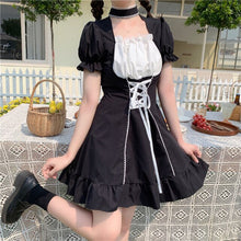 Load image into Gallery viewer, Japan Style Belt Bandage Lolita Dress Women 2022 Fashion Square Collar Puff Sleeve Kawaii Dresses Summer Slim Waist Vestidos