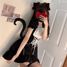 Load image into Gallery viewer, Japan Style Belt Bandage Lolita Dress Women 2022 Fashion Square Collar Puff Sleeve Kawaii Dresses Summer Slim Waist Vestidos