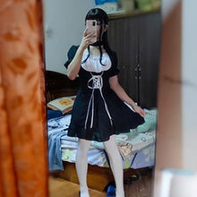 Load image into Gallery viewer, Japan Style Belt Bandage Lolita Dress Women 2022 Fashion Square Collar Puff Sleeve Kawaii Dresses Summer Slim Waist Vestidos