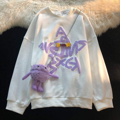 Japan Style O-neck Cute Hoodies Women 2022 New Casual Loose Letters Crewneck Sweatshirt Lazy Comfortable Spring Hoodie