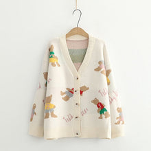 Load image into Gallery viewer, Japan Style Single Breasted Caytoon Kawaii Sweater Fall 2022 V-neck Cute Bear Knitted Cardigan Women Soft Loose Sueter Mujer