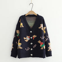 Load image into Gallery viewer, Japan Style Single Breasted Caytoon Kawaii Sweater Fall 2022 V-neck Cute Bear Knitted Cardigan Women Soft Loose Sueter Mujer
