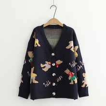 Load image into Gallery viewer, Japan Style Single Breasted Caytoon Kawaii Sweater Fall 2022 V-neck Cute Bear Knitted Cardigan Women Soft Loose Sueter Mujer