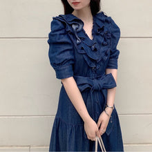 Load image into Gallery viewer, Japan Style Sweet Silm Bandage One Piece Fashion V-neck Vestido Feminino 2022 New Robe Elegant Chic Ruffles Design Dress Women