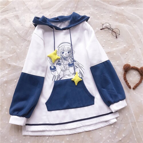 Japanes Sweet Cartoon Kawaii Hoodies Fall Women 2022 New Cute Fleece Hoodie Sweet Pockets Autumn Hooded Thick Sweatshirts