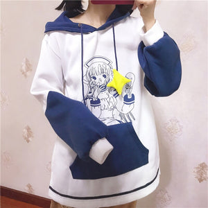 Japanes Sweet Cartoon Kawaii Hoodies Fall Women 2022 New Cute Fleece Hoodie Sweet Pockets Autumn Hooded Thick Sweatshirts