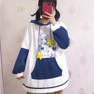 Japanes Sweet Cartoon Kawaii Hoodies Fall Women 2022 New Cute Fleece Hoodie Sweet Pockets Autumn Hooded Thick Sweatshirts