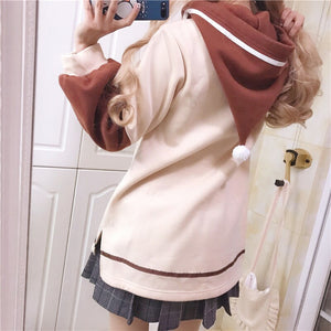 Japanes Sweet Cartoon Kawaii Hoodies Fall Women 2022 New Cute Fleece Hoodie Sweet Pockets Autumn Hooded Thick Sweatshirts