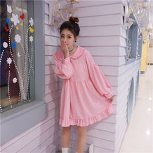 Load image into Gallery viewer, Japanese 2 Piece Lolita Dress Women Kawaii Peter Pan Collar Black Pink Blue Girl Dress sweet Soft Sister Preppy Ruffle mini dres