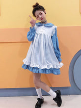Load image into Gallery viewer, Japanese 2 Piece Lolita Dress Women Kawaii Peter Pan Collar Black Pink Blue Girl Dress sweet Soft Sister Preppy Ruffle mini dres