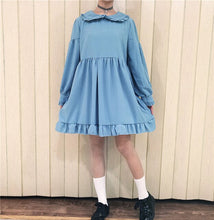 Load image into Gallery viewer, Japanese 2 Piece Lolita Dress Women Kawaii Peter Pan Collar Black Pink Blue Girl Dress sweet Soft Sister Preppy Ruffle mini dres