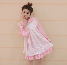 Load image into Gallery viewer, Japanese 2 Piece Lolita Dress Women Kawaii Peter Pan Collar Black Pink Blue Girl Dress sweet Soft Sister Preppy Ruffle mini dres