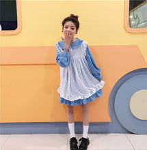 Load image into Gallery viewer, Japanese 2 Piece Lolita Dress Women Kawaii Peter Pan Collar Black Pink Blue Girl Dress sweet Soft Sister Preppy Ruffle mini dres