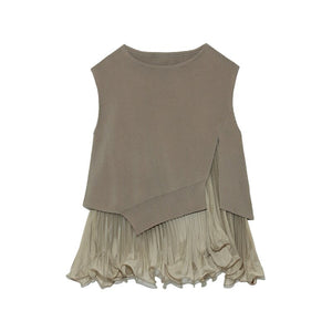 Japanese 2022 Summer New Women Tops Fashion Simple Solid Ruffles Sleeveless Sweaters Office Ladies Elegant Loose Pullovers