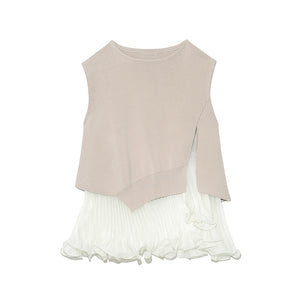 Japanese 2022 Summer New Women Tops Fashion Simple Solid Ruffles Sleeveless Sweaters Office Ladies Elegant Loose Pullovers
