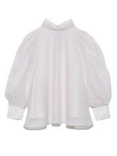 Load image into Gallery viewer, Japanese Autumn Winter New Elegant Blouse Women Stand Collar Puff Sleeve Loose Woman Shirts Office Lady Lace-up Blusas Mujer