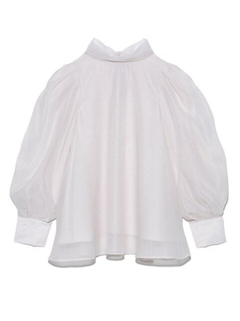 Japanese Autumn Winter New Elegant Blouse Women Stand Collar Puff Sleeve Loose Woman Shirts Office Lady Lace-up Blusas Mujer