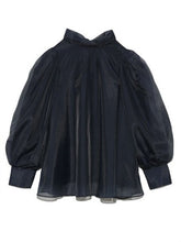 Load image into Gallery viewer, Japanese Autumn Winter New Elegant Blouse Women Stand Collar Puff Sleeve Loose Woman Shirts Office Lady Lace-up Blusas Mujer