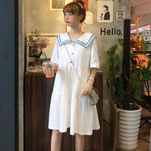 Load image into Gallery viewer, Japanese College Style Summer Dress Sweet Peter Pan Collar Kawaii Lace Ruffles Dress Short Sleeve Mori Girl Woman Dress