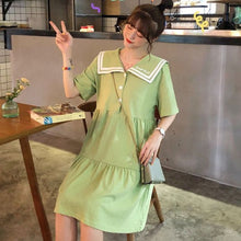 Load image into Gallery viewer, Japanese College Style Summer Dress Sweet Peter Pan Collar Kawaii Lace Ruffles Dress Short Sleeve Mori Girl Woman Dress