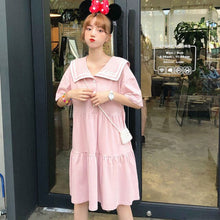 Load image into Gallery viewer, Japanese College Style Summer Dress Sweet Peter Pan Collar Kawaii Lace Ruffles Dress Short Sleeve Mori Girl Woman Dress