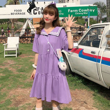Load image into Gallery viewer, Japanese College Style Summer Dress Sweet Peter Pan Collar Kawaii Lace Ruffles Dress Short Sleeve Mori Girl Woman Dress
