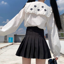 Load image into Gallery viewer, Japanese Cute Cat Shirts Spring Mori Girl Fresh Sweet Fungus Edge Tops Long Sleeve Elegant Embroidery Tie Blouses Women