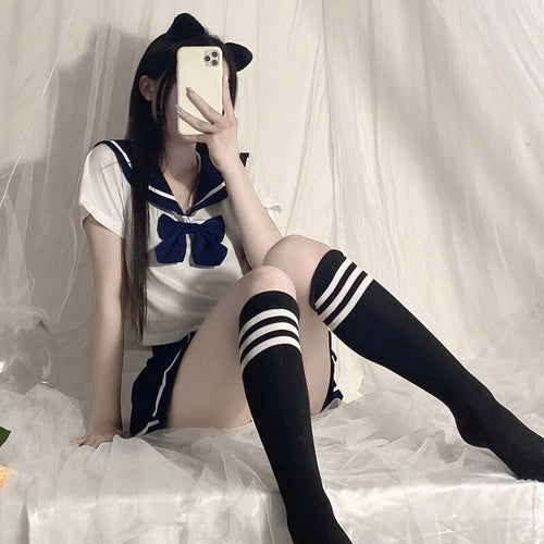 Japanese Cute JK Uniform Lovely Student Cosplay Costumes Sexy Pajamas School Girl Bow Tops Pleated Skirt Sex Play Lingerie