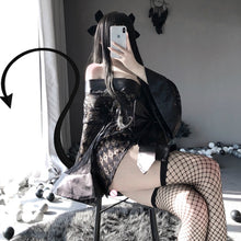 Load image into Gallery viewer, Japanese Dark Kimono Erotic Costumes for Women Sexy Cosplay Uniform Robe Cardigan Role Play Net Yarn Black 3Pcs Lingerie Set