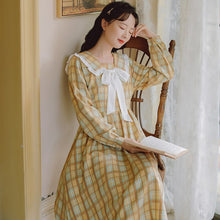 Load image into Gallery viewer, Japanese Doll Collar Plaid Dress Sweet Retro Cute Lolita Dress Autumn Female Bowknot Girl French First Love Vestido Midi Female