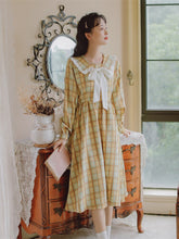 Load image into Gallery viewer, Japanese Doll Collar Plaid Dress Sweet Retro Cute Lolita Dress Autumn Female Bowknot Girl French First Love Vestido Midi Female