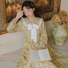 Load image into Gallery viewer, Japanese Doll Collar Plaid Dress Sweet Retro Cute Lolita Dress Autumn Female Bowknot Girl French First Love Vestido Midi Female