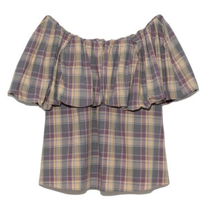 Japanese Elegant Bow Lace-up Women Blouse Slash Neck Backless 2021 Fall Chic Plaid Blusas Mujer Sweet Puff Sleeve Woman Shirts