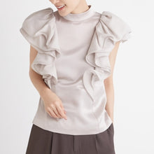 Load image into Gallery viewer, Japanese Elegant Chic Stand Collar Blouse Women Ruffles Edge Golssy Woman Shirts Office Ladies Early Autumn 2021 New Blusas