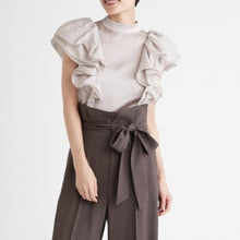 Load image into Gallery viewer, Japanese Elegant Chic Stand Collar Blouse Women Ruffles Edge Golssy Woman Shirts Office Ladies Early Autumn 2021 New Blusas