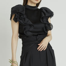 Load image into Gallery viewer, Japanese Elegant Chic Stand Collar Blouse Women Ruffles Edge Golssy Woman Shirts Office Ladies Early Autumn 2021 New Blusas