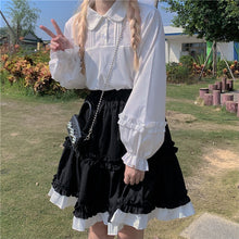 Load image into Gallery viewer, Japanese Fungus Ruched Lolita Blouses Women 2022 Mori Girl Sweet Lantern Sleeve Tops Fresh Kawaii White Shirts Spring