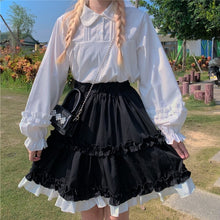 Load image into Gallery viewer, Japanese Fungus Ruched Lolita Blouses Women 2022 Mori Girl Sweet Lantern Sleeve Tops Fresh Kawaii White Shirts Spring
