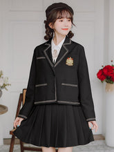 Load image into Gallery viewer, Japanese Girl JK Uniform Set Fall Women Long Sleeve Suit Collar Embroidered Coat Top+Shirt Stitching Pleated Dress Set Autumn