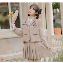 Load image into Gallery viewer, Japanese Girl JK Uniform Set Fall Women Long Sleeve Suit Collar Embroidered Coat Top+Shirt Stitching Pleated Dress Set Autumn