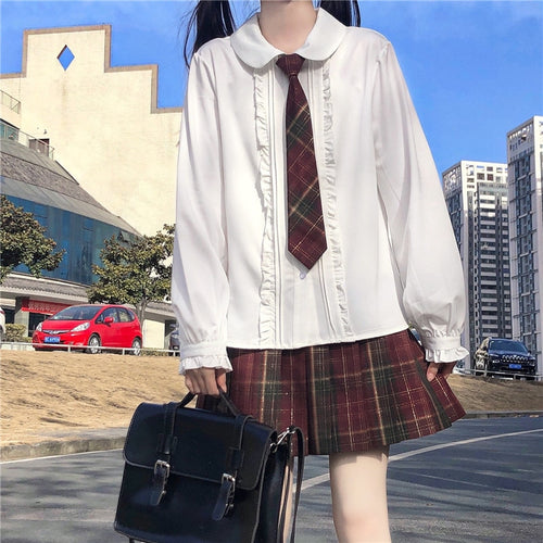 Japanese JK Blouses for Women Long Sleeve White Tops Uniform Femme Sweet Fungus Edge Cute Shirts Spring 2022 Mori Girl