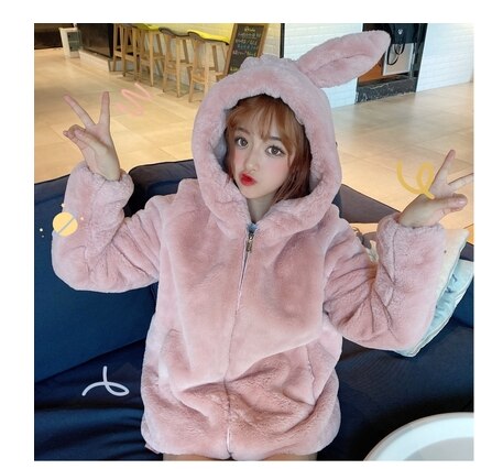 Japanese Jacket Women Harajuku Warm Hoodies Teddy Coat Faux Fur Coats Soft Girl Streetwear Korean Hooded Outwear BF Windbreaker